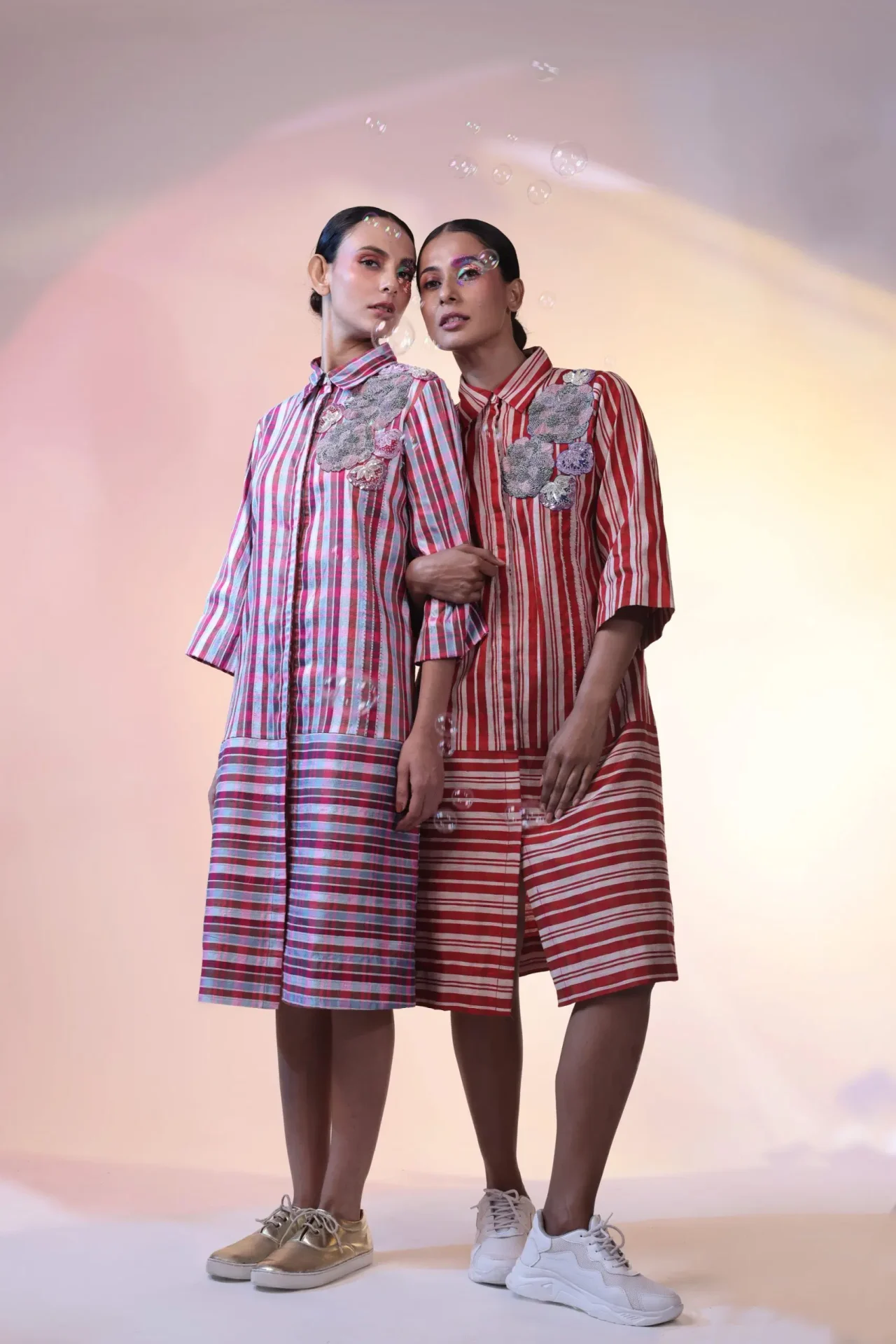 Tonal Red Check fabric – Woven Silk Dress-main