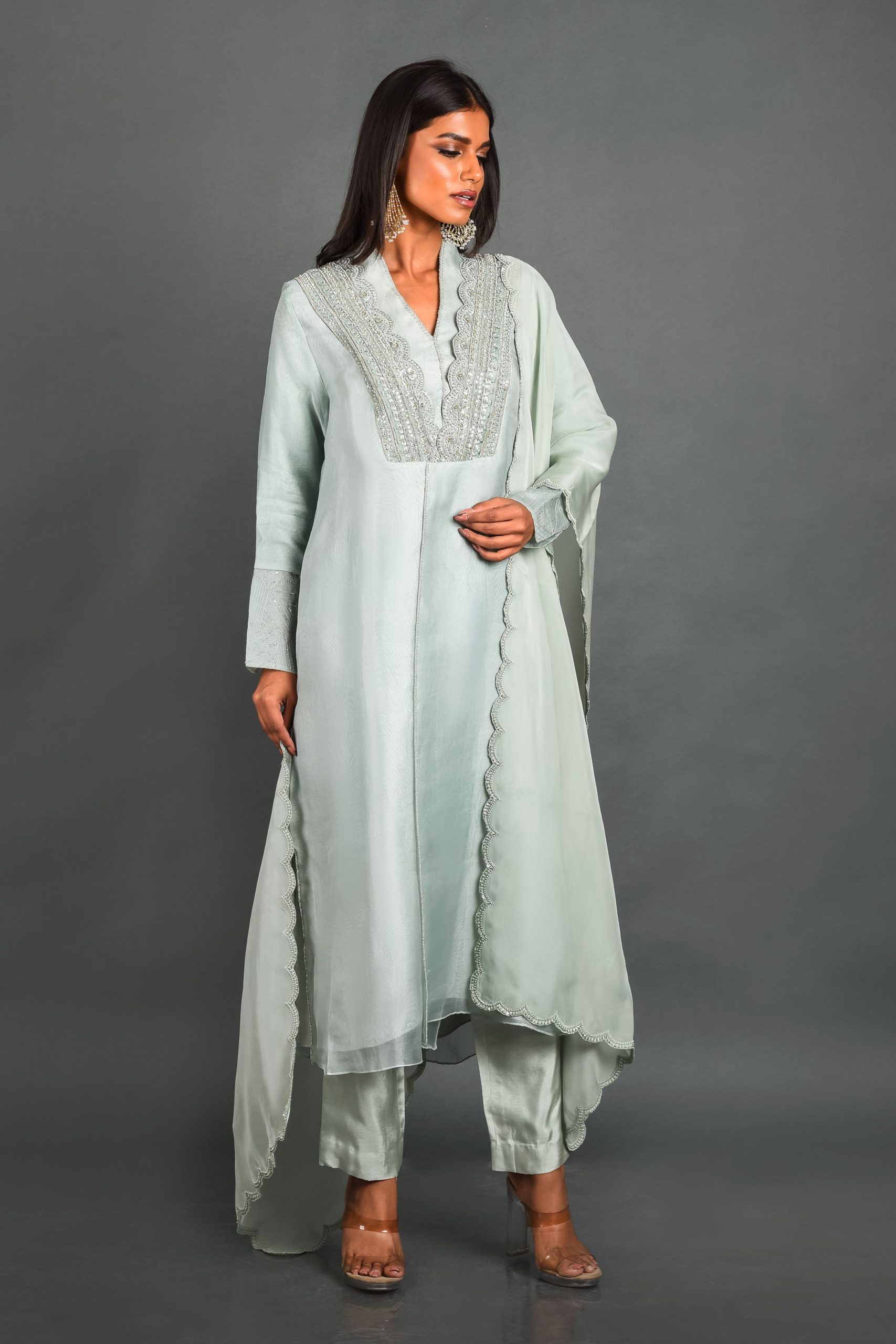 Grey Floral Spray Kurta
