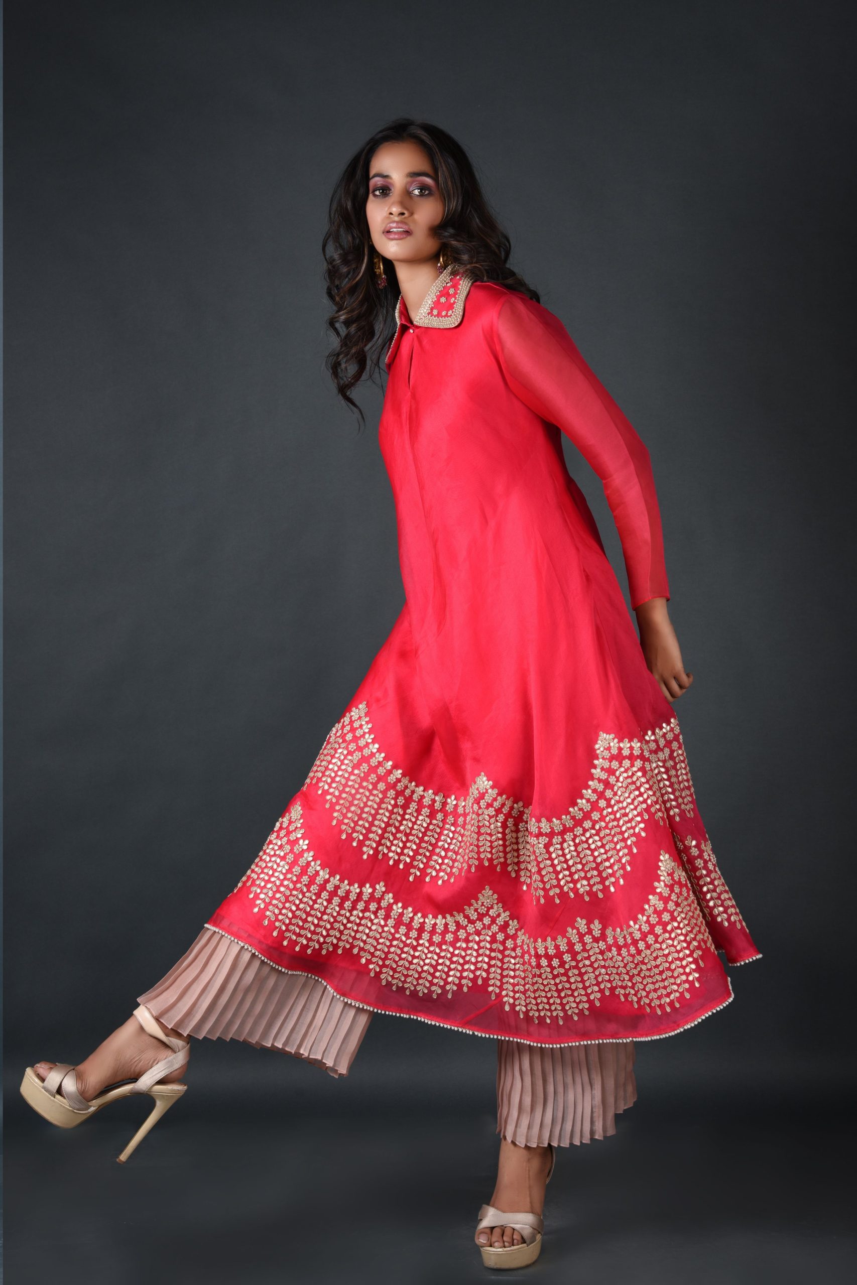 Red Umbrella Gota work kurta-1