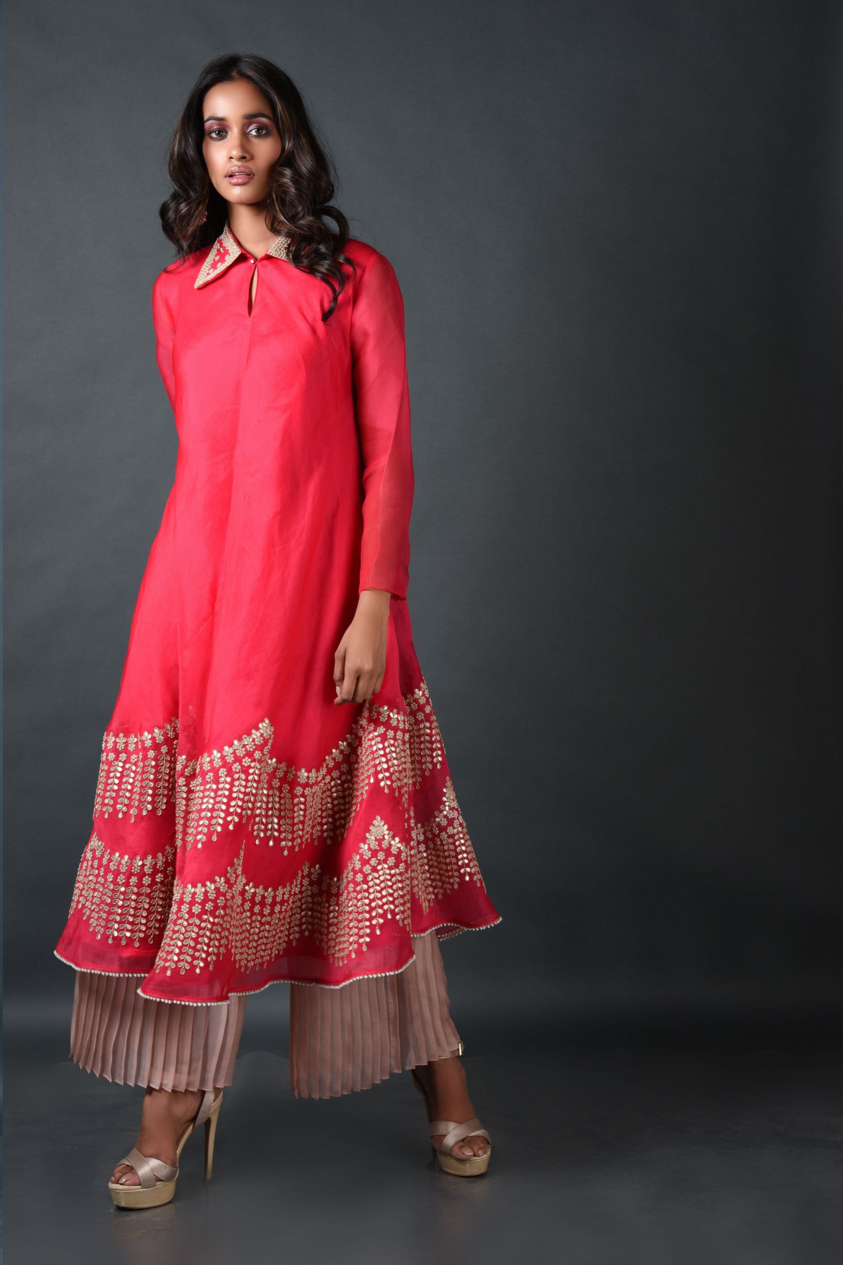 Red Umbrella Gota work kurta